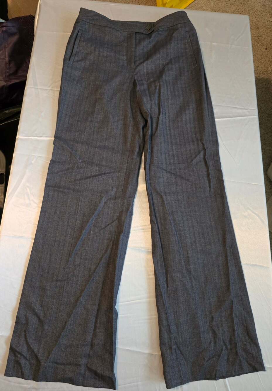 Jones New York Collection Stretch Gray Herringbone Wide Leg Pants 14